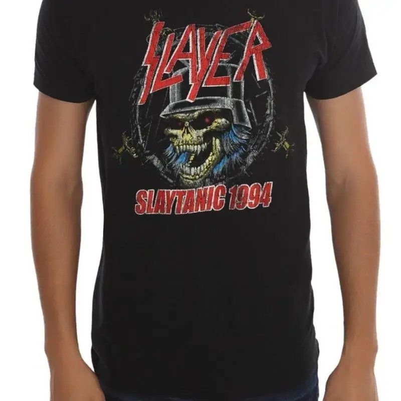 تي شيرت Slayer SLAYTANIC 1994 SKULL تي شيرت Heavy Metal Band جديد مرخص رسميًا