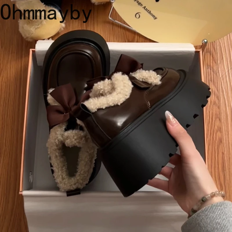 

Chunky Heel Fleece Lined Women Loafer Shoes Concise Slip On Shoes 2026 New Spring Autumn Ladies Keep Warm Dress Leather Pumps