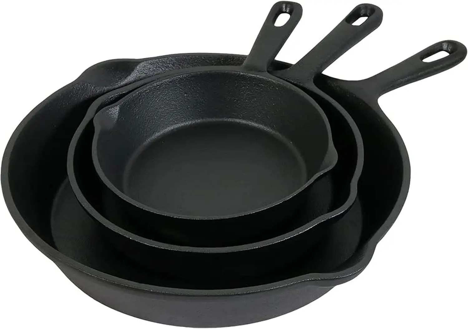 

Sunnydaze 3-Piece Pre-Seasoned Heavy-Duty Cast Iron Skillet Set - 6-Inch, 7-Inch, and 10-Inch Black Metal Frying Pans