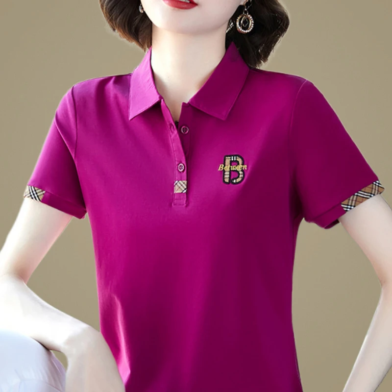 Summer New In Polo Shirt Short Sleeve Cotton Plus Size Basic T- Shirt Women Button Casual Office Lady Formal Women Tops 2024