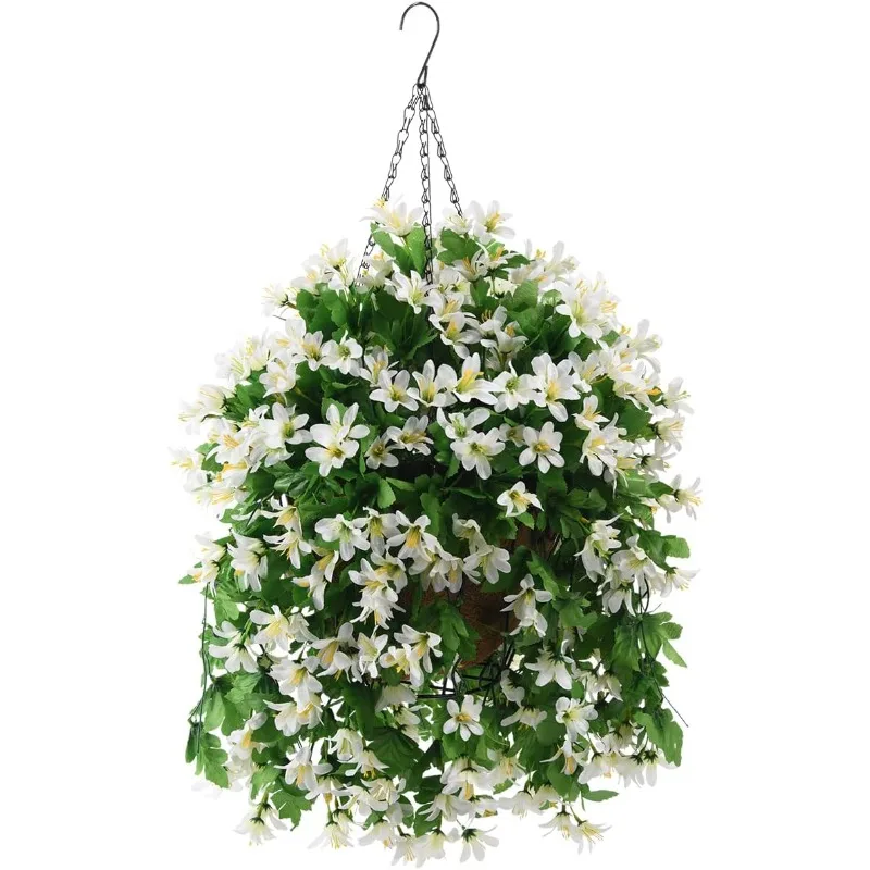 

Artificial Hanging Violet Flowers in Basket for Patio Garden Decor,Artificial Hanging Vine Plant in Basket,Coconut Lining