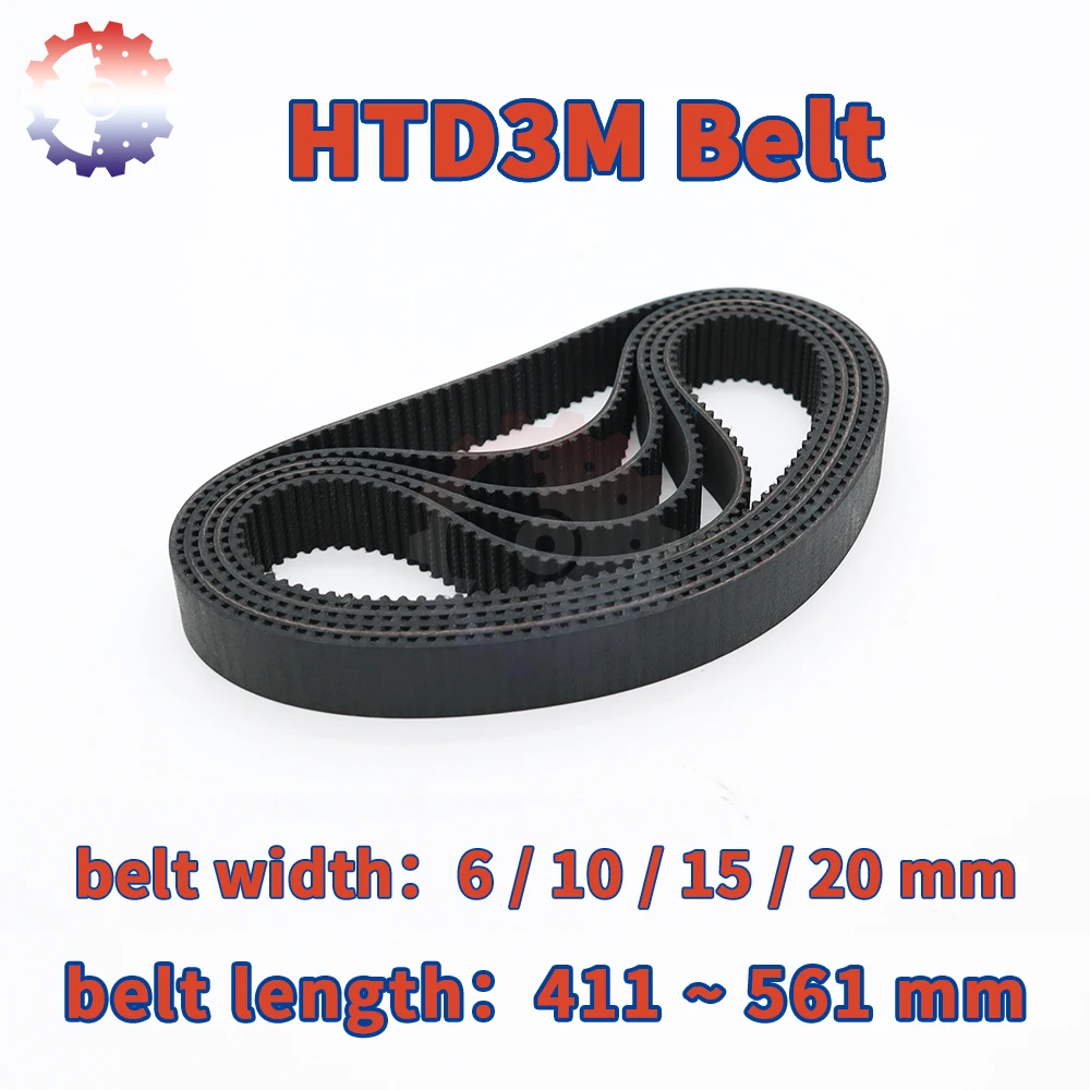 

HTD3M Timing Belt Belt Length 411mm~561mm Belt Width 6 10 15 20mm Rubber Closed Loop HTD 3M Synchronous Belt For Pulley Belt 3M