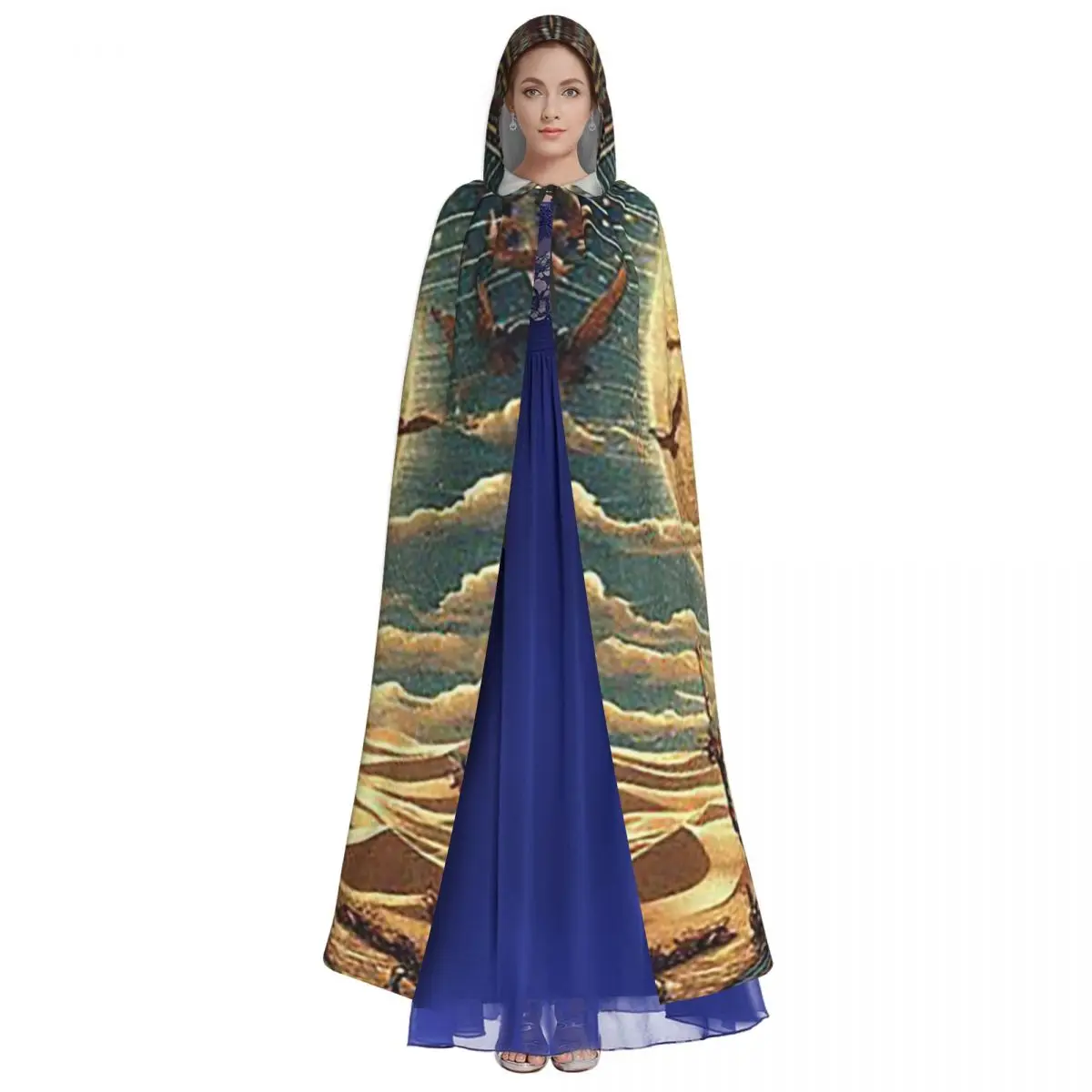 سلسلة الآلهة المصرية أوزوريس عباءة طويلة بقلنسوة الساحرة في القرون الوسطى زي تنكري معطف الهالوين للبالغين للجنسين