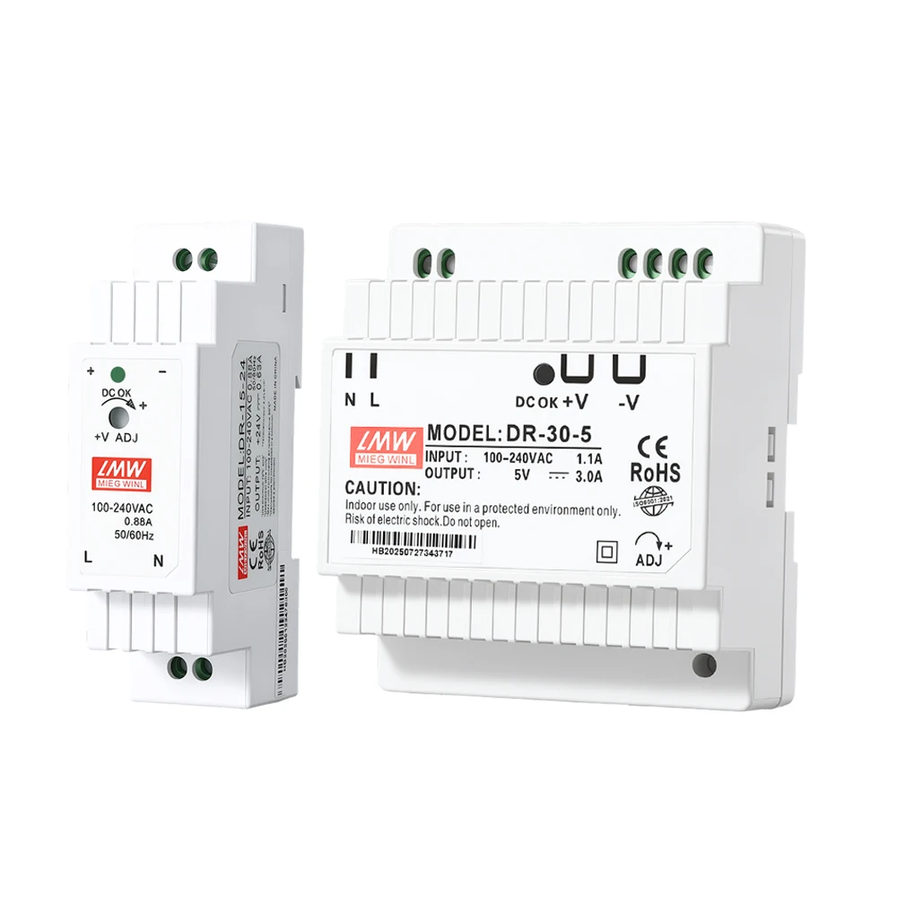 Eingang 100-240VAC 15W/30/45W/60W Einzel-Ausgang DC 5V 12V 24V Industrielles DIN-Schienen-Netzteil Schalter DR-15/DR-30/DR-45/DR-60