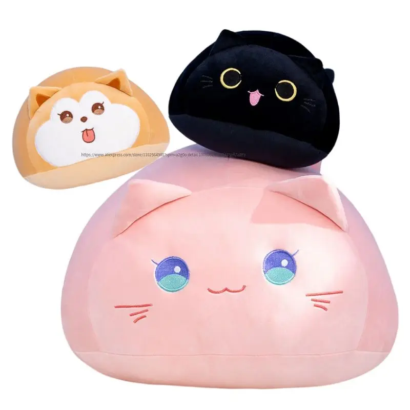 Kawaii Fatty Sakura Pink Cat Black Cats Shiba Inu Dog Doll Plush Toy Squishy Down Cotton Kawaii Animal Plushie Peluche Kids Gift