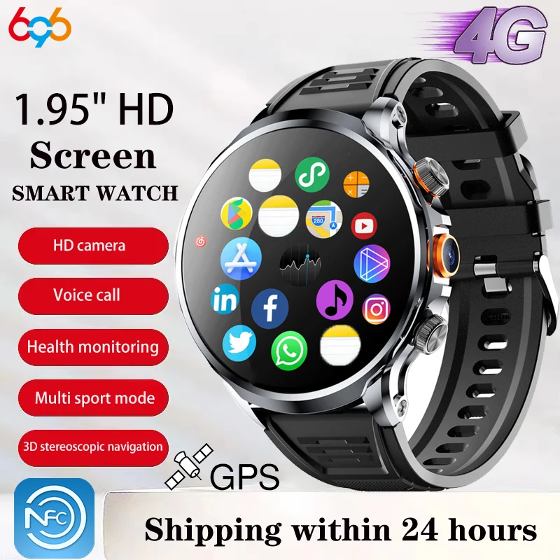 2025 New Men 4G Smart Watch GPS SIM Card Wifi Camera NFC 32G ROM APP Download Sports Fitness Video Call Waterproof Smartwatch