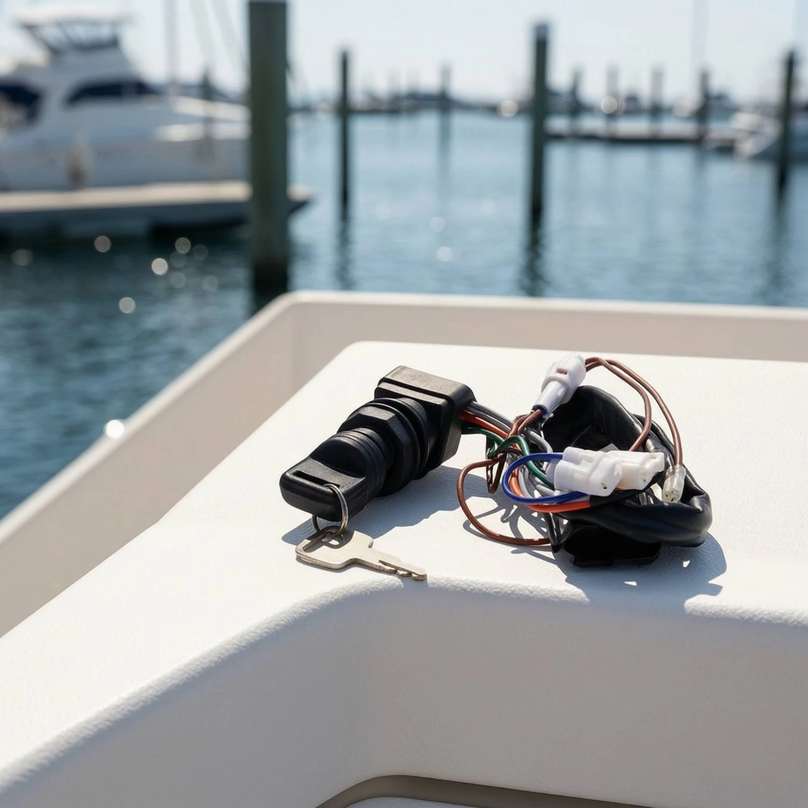 Outboard Motor Start Switch Long-Lasting Boat Ignition Switch with Key Easy to Install Compact