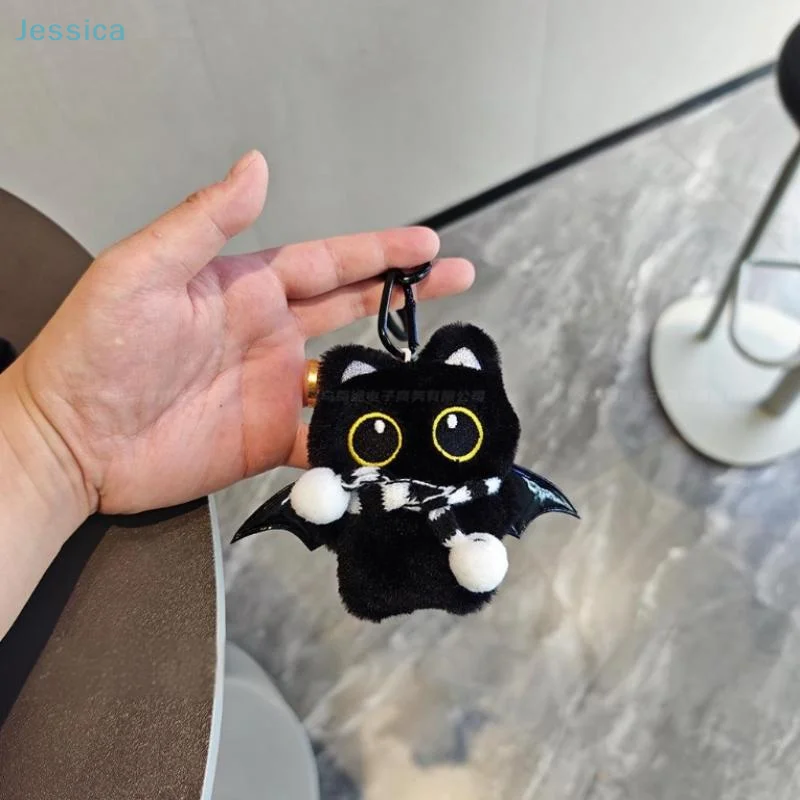 ♥ Cartone animato peluche mini gatto nero ciondolo portachiavi zaino ornamenti appesi portachiavi auto regalo di compleanno