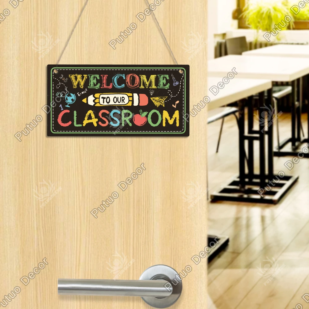 Putuo Decor Wooden Sign, Welcome to Our Classroom, Wood Hanging Wall Decor for Home School Classroom,Back to School Season Gifts