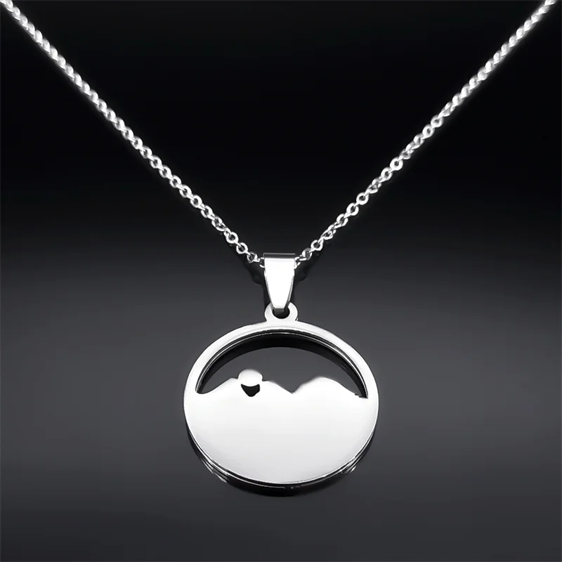 الطبيعية الصحراء مشهد الجبال الغابات قلادة للنساء الرجال الفولاذ المقاوم للصدأ المشهد شروق الشمس القلائد مجوهرات طوق N7244S02 #4