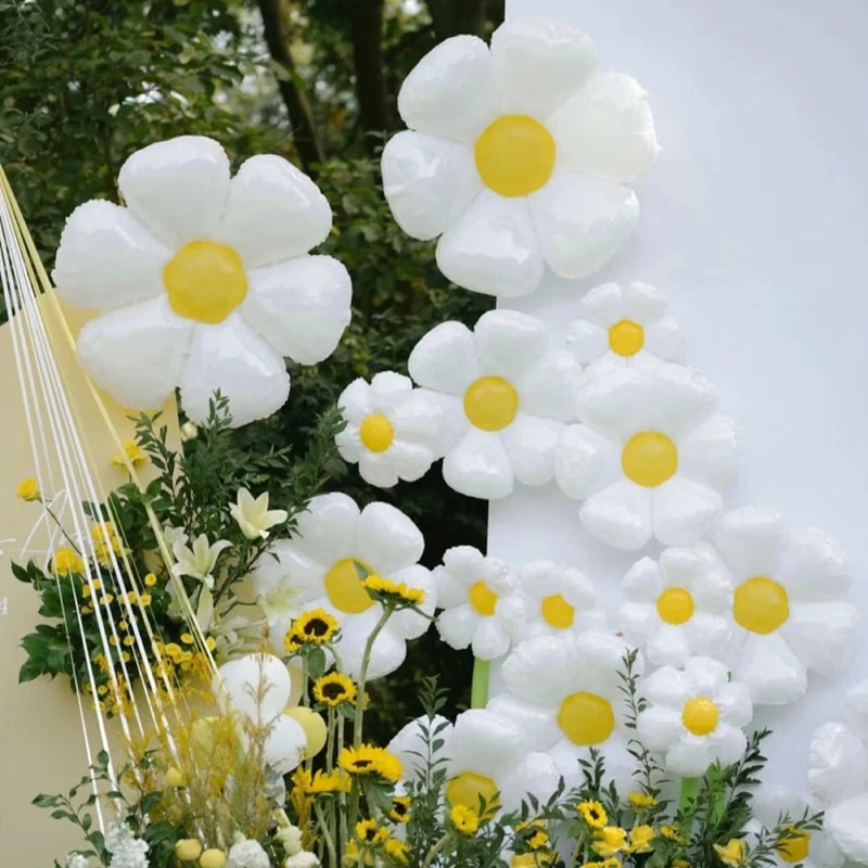 Weiße Gänseblümchen-Folienballons in Rosa, Lila und Gelb, Gänseblümchen-Heliumballons für Hochzeit, Geburtstag, Party und Festivaldekoration