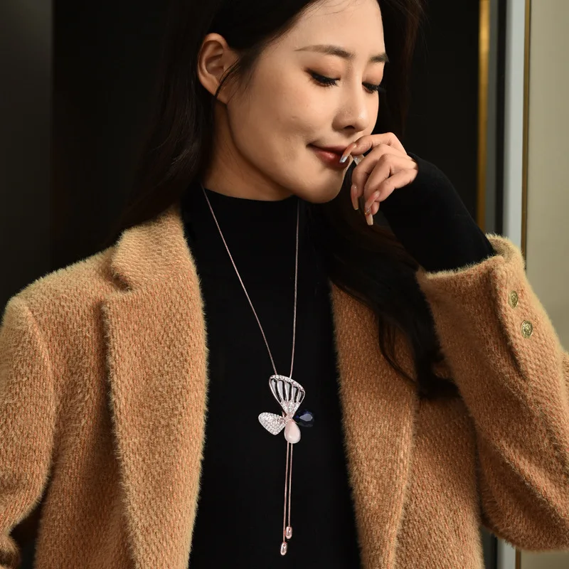 Новая модная цепочка для свитера с кисточками и бабочками для женской длинной осенне-зимней одежды, аксессуары, ожерелье