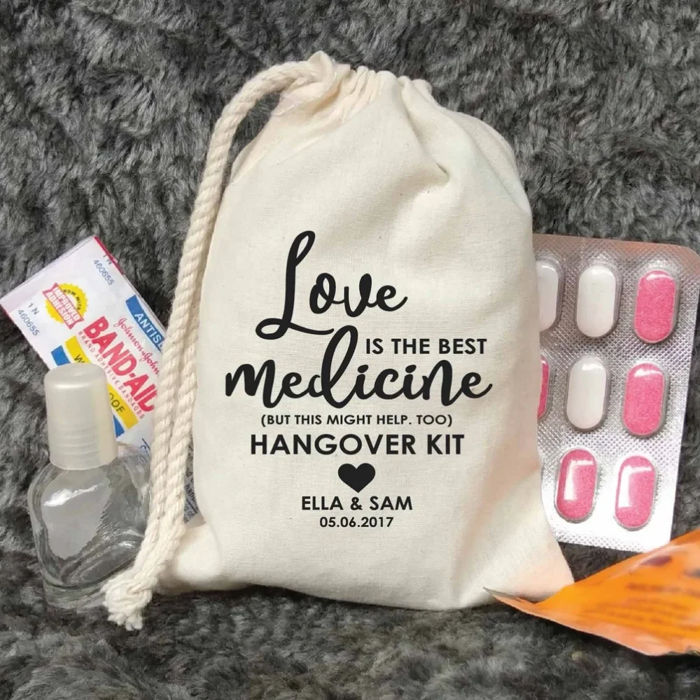 20 pcs Love is the Best Medicine Hangover Kit Bag-Bachelorette Party Bag-Custom Hen Party Bag-Customize Bags-bridal shower bags