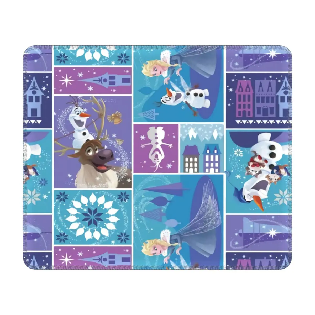 Custom Frozen Mouse Pad with Locking Edge Square PC Gamer Mousepad Non-Slip Rubber Base Olaf Elsa Anna Collage Desk Computer Mat