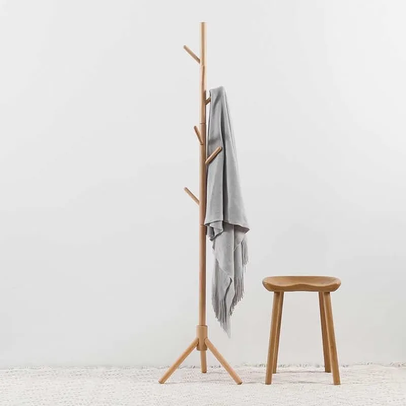 Cheap Wholesale Bedroom Living Room Furniture 8 Hooks Modern Solid Wood Stand Hanger Wooden Coat Rack