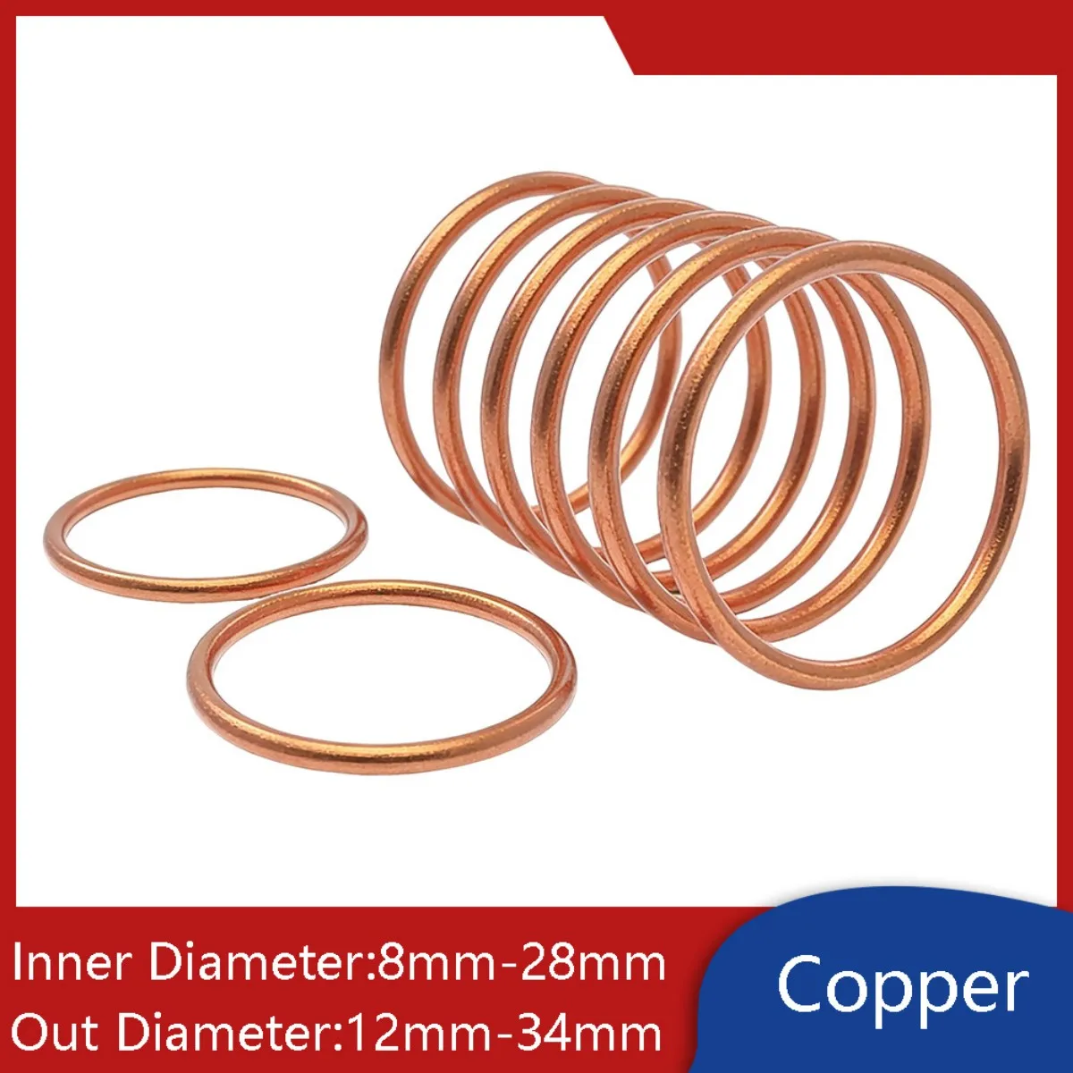 Copper O-ring Round Rings 8mm-34mm Diameter Conductor Solid Metal Thermal and Electrical Conductive Ring