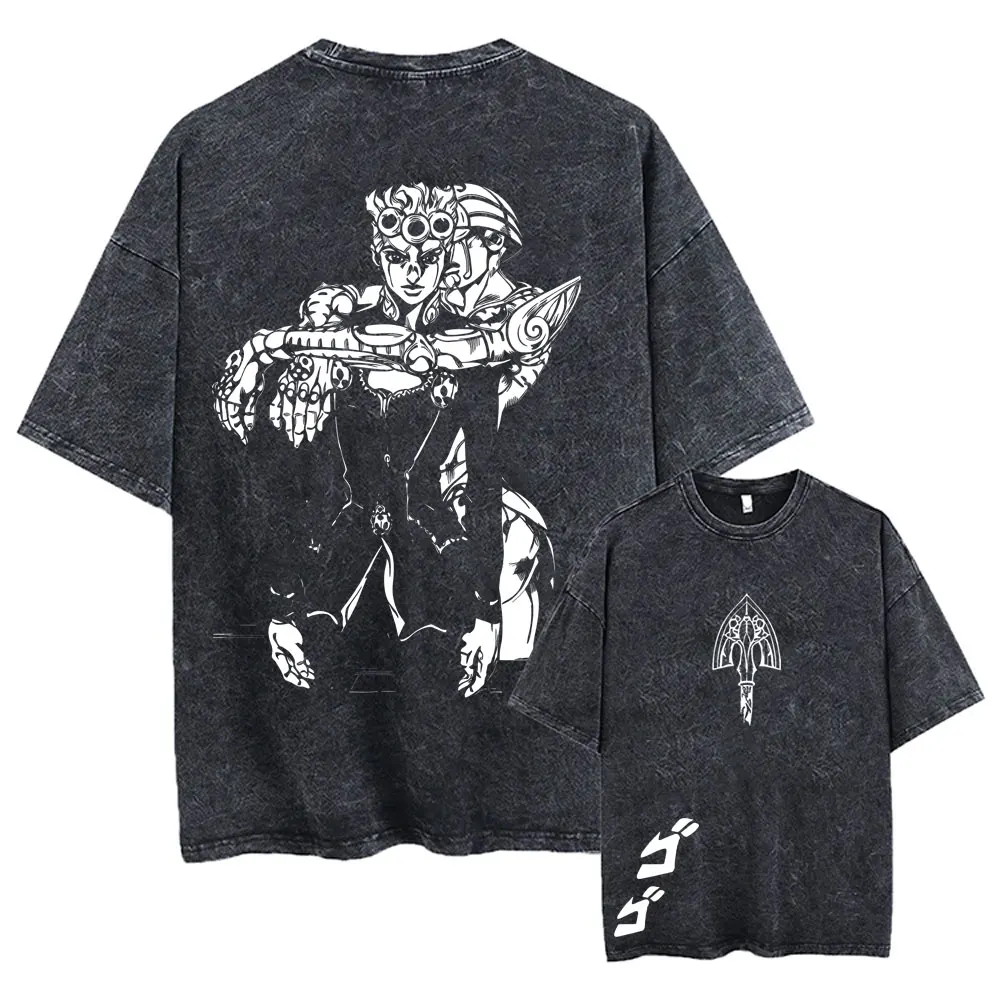 Washed Vintage Anime Jojo Bizarre Adventure Melone Merch 2026 T-shirt Men Women Casual Retro Oversized T Shirts Manga Streetwear