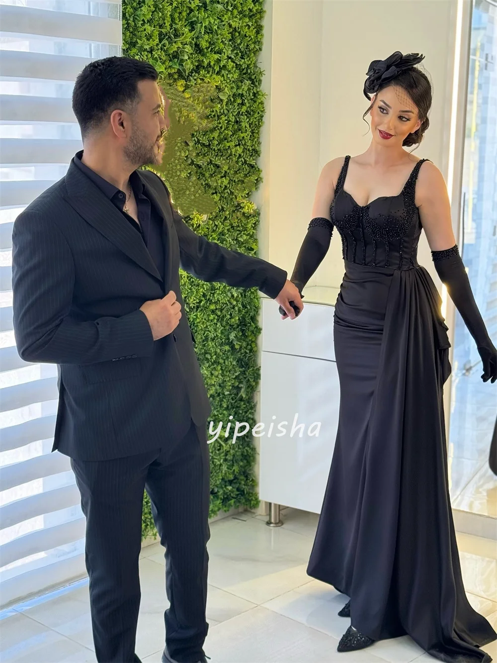 Customized Modern Style Classic Beading Ruched Mermaid Spaghetti strap Long Dresses Bespoke Occasion Dresses Sizes Available