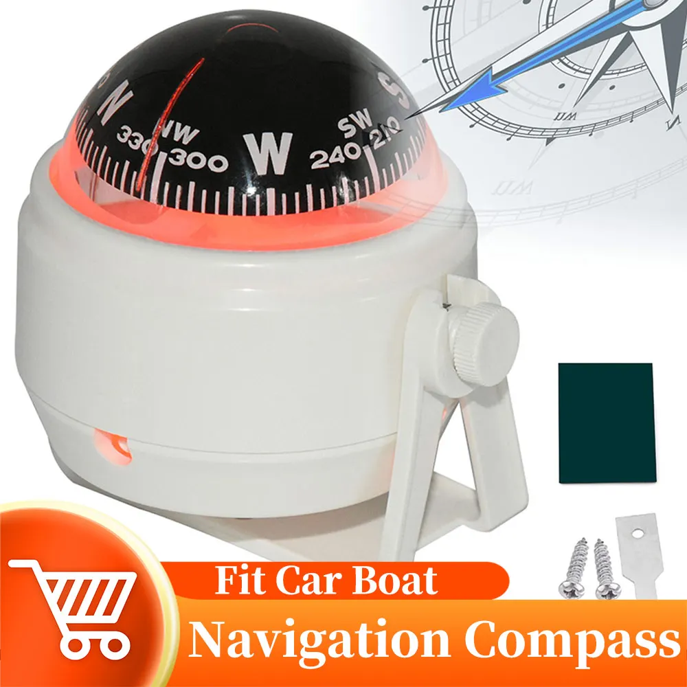 Car Compass Marine Electronic Navigation Compass Nautical Compass Pivoting LED Adjustable Car Accessories Fit Offroad