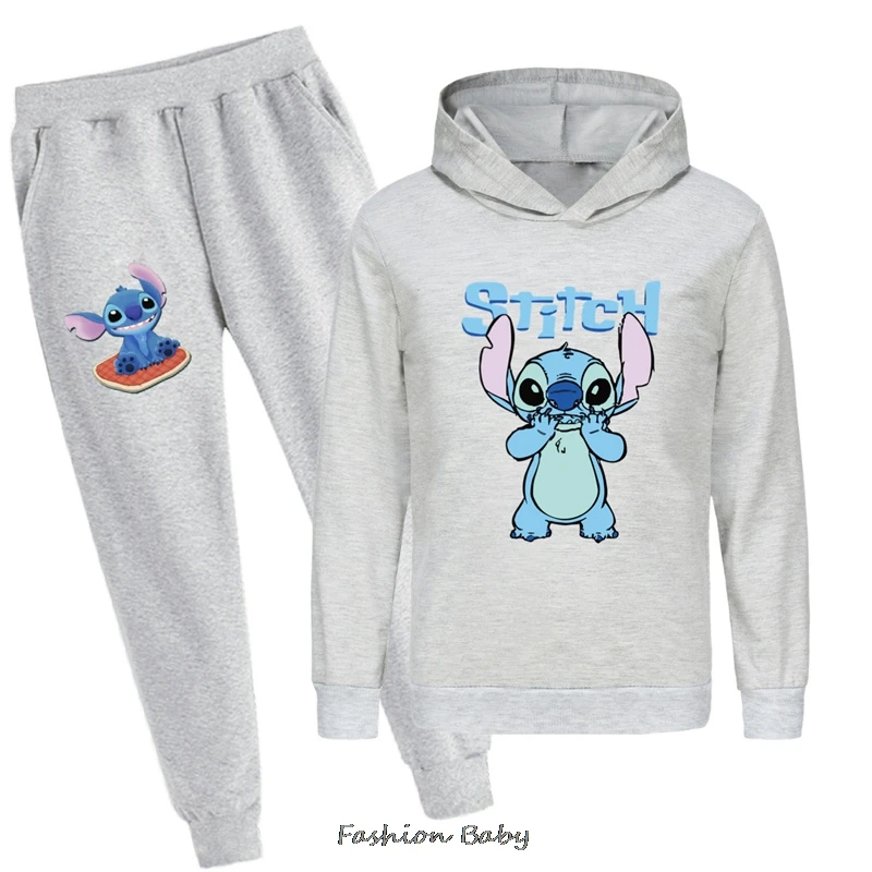 Lilo And Stitch 2-16Years Fashion Hoodie Pants 2pcs Set Kids Sportsuit Boys Causal Outfits Baby Girls Casual Uniform Sets