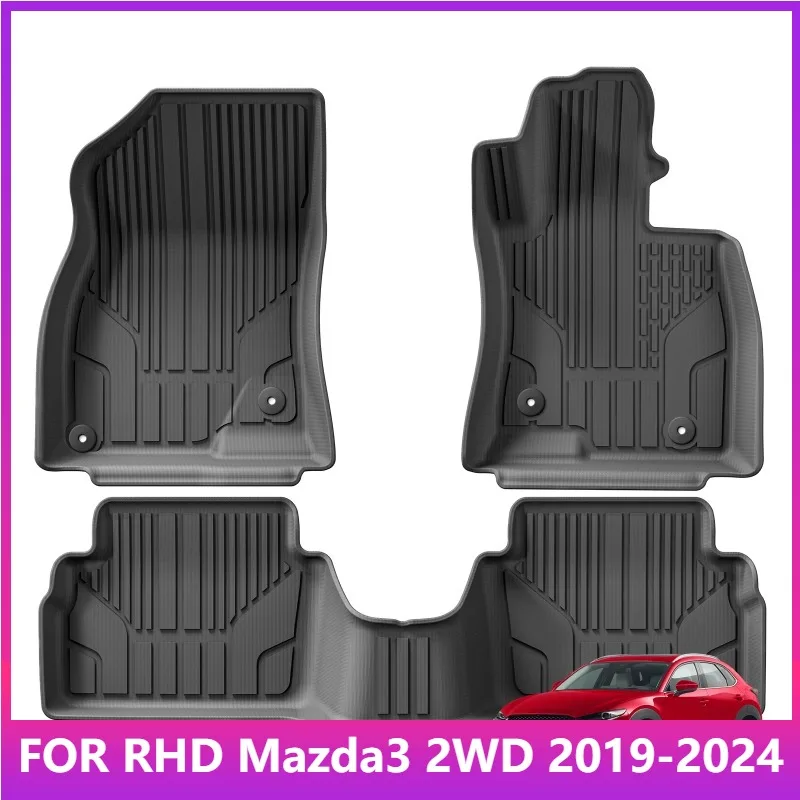 

Коврики RHD для Mazda3 2WD 2019-2024 TPE 3D Автомобильные коврики Коврик для багажника Коврик для багажника Всепогодные аксессуары Черный