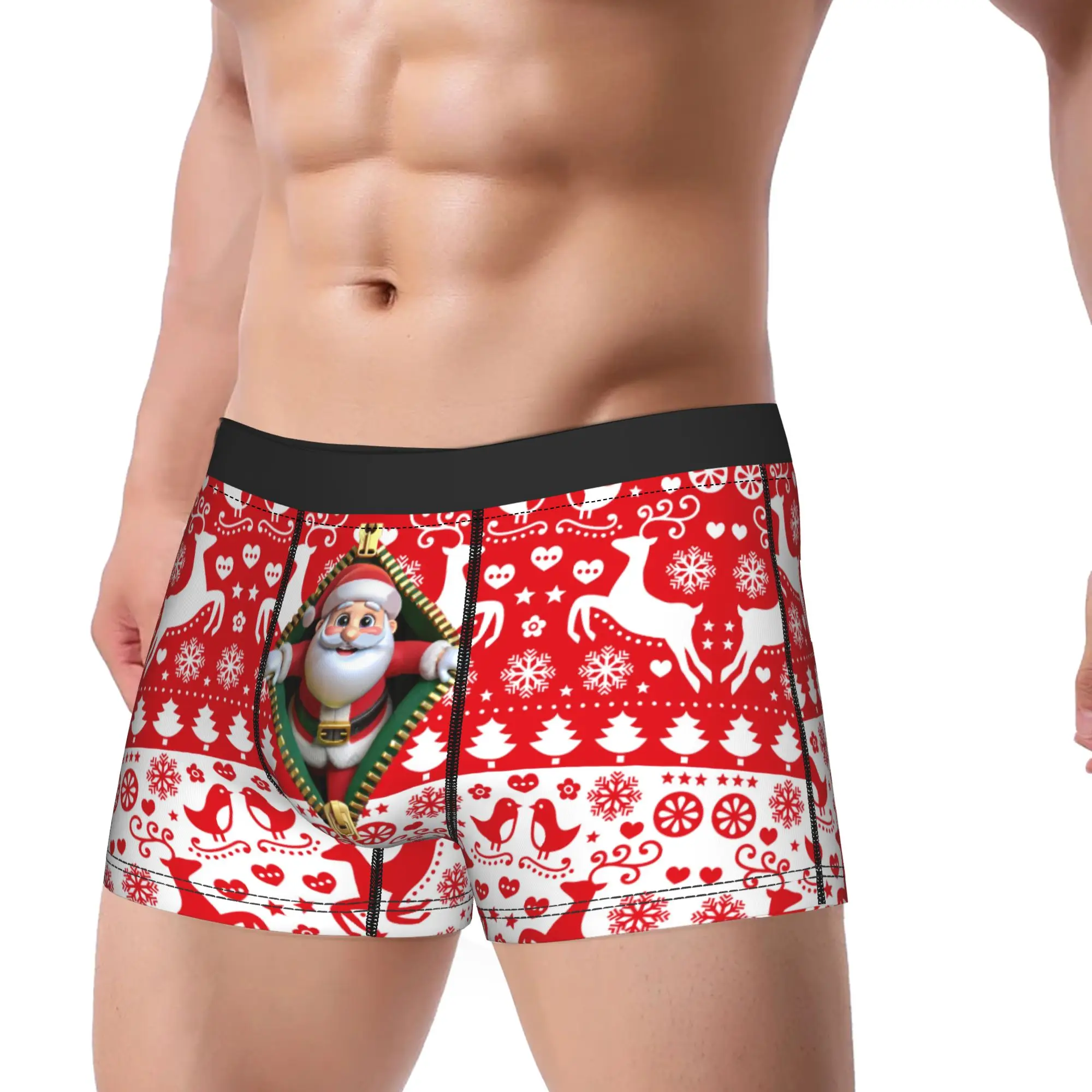 Men Boxer Briefs Shorts Panties Red Merry Christmas Reindeer  Underwear New Year Ugly Sweater Male Funny Plus Size Underpants