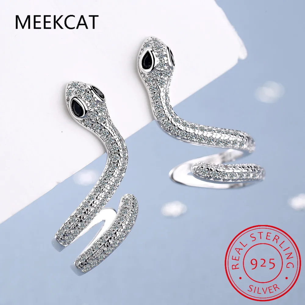 Punk Genuine 100% 925 Sterling Silver Long Bohemian Snake Stud Earrings for Fashion Women Party Animal Jewelry Gift 2021