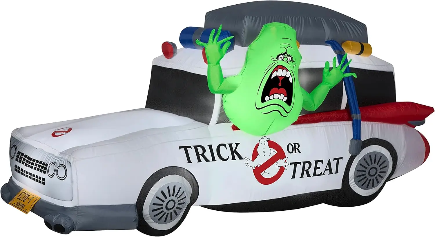 

7' Gemmy Ghostbuster's Ecto-1 Mobile w/Slimer Yard Decoration 552108, Green, White, Red, Blue,