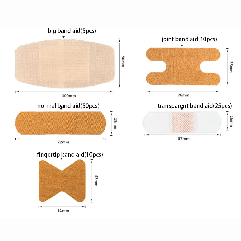 100 pezzi di cerotto medico per articolazioni della punta delle dita forniture assortite traspiranti per grandi aree Set di bende per cerotti Kit di emergenza 5 dimensioni