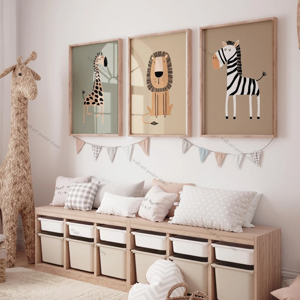 3 pièces Safari pépinière impressions murales Boho pépinière imprime affiche Jungle animaux pépinière Art Animal pépinière décor animaux imprime cadeau