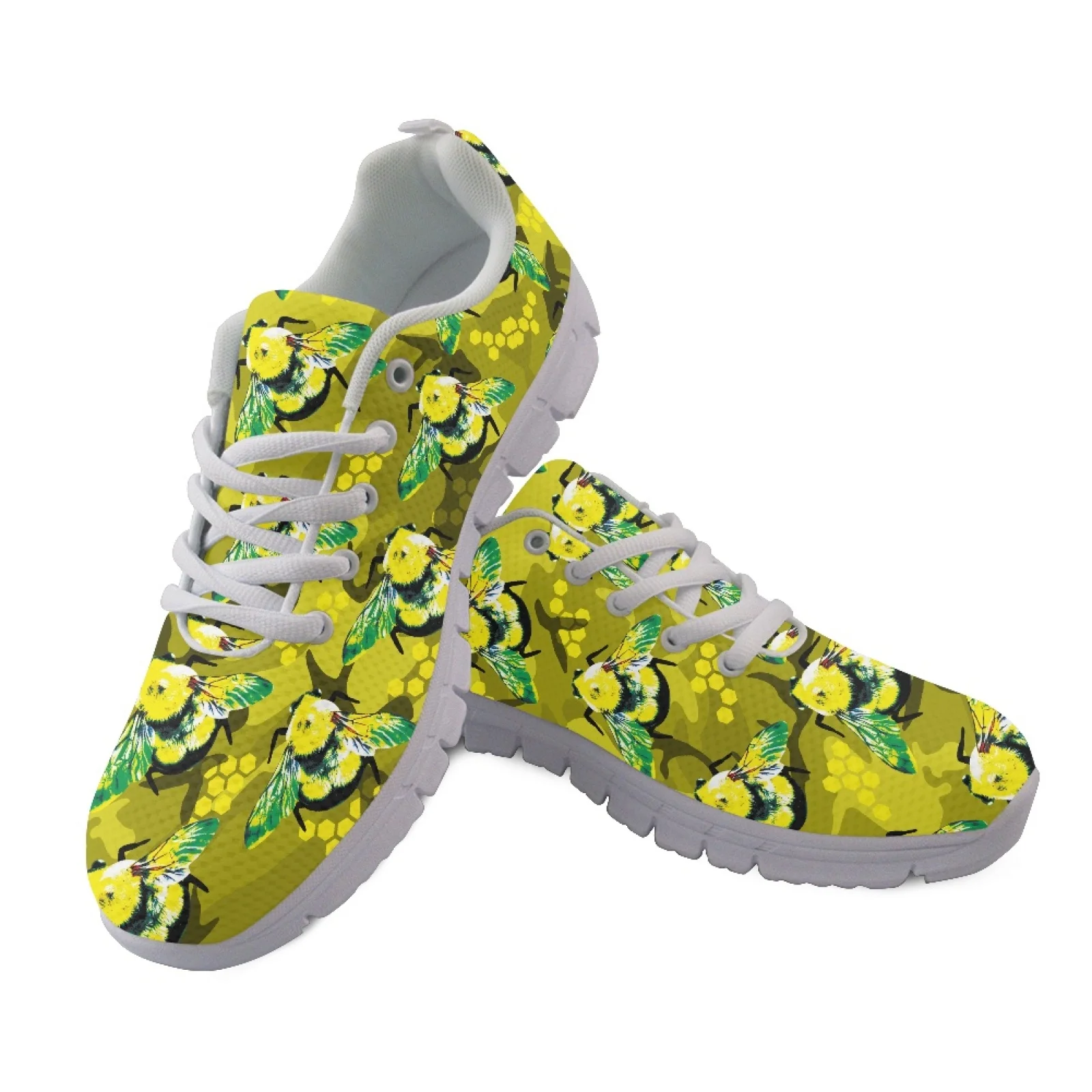 Coloranimal Bee Pattern Design Work Shoe Tennis Shoe for Women Lace-up Fitness Shoes