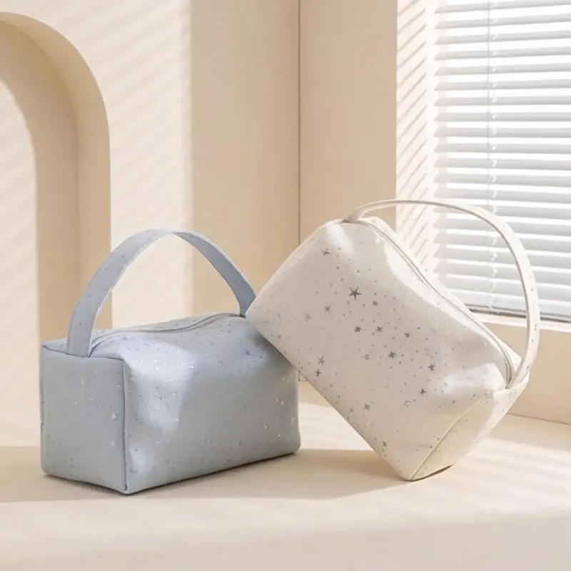 Canvas Cosmetic Bag Shiny Star Print Large Capacity Tear-resistant Makeup Pouch for Women Travel Daily Use