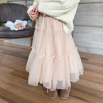 Girls Fluffy Mesh A-Line Skirt 3 Spring Girls' Skirts Children's Trendy Versatile Large Skirt Hem Gauze Skirts Medium And Small Girls Fluffy Mesh Half Skirt 3