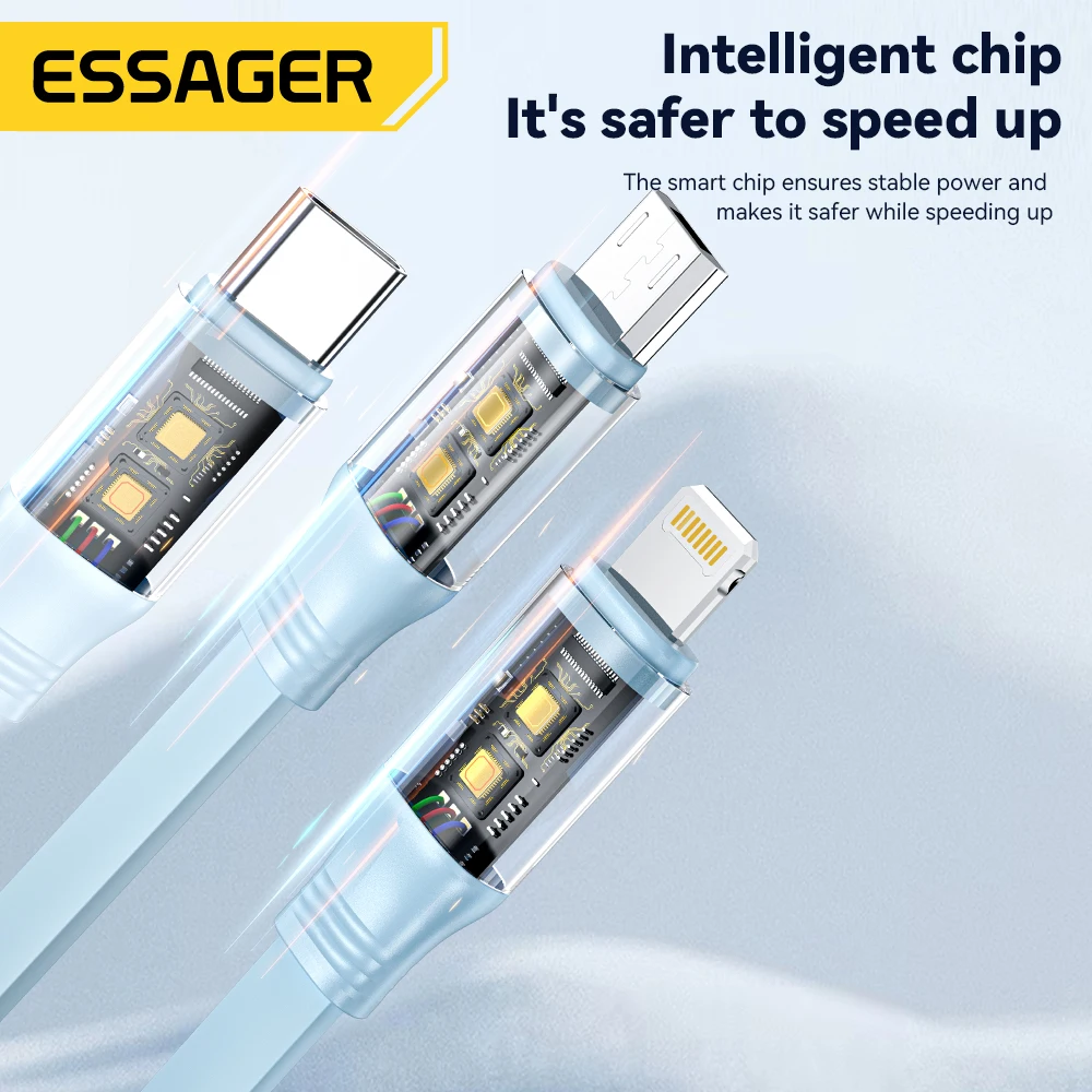 Essager 6A قابل للسحب 3 في 1 USB كابل شحن لماك بوك سامسونج Xiaomi مايكرو USB نوع C كابل شحن كابل آيفون 66 واط