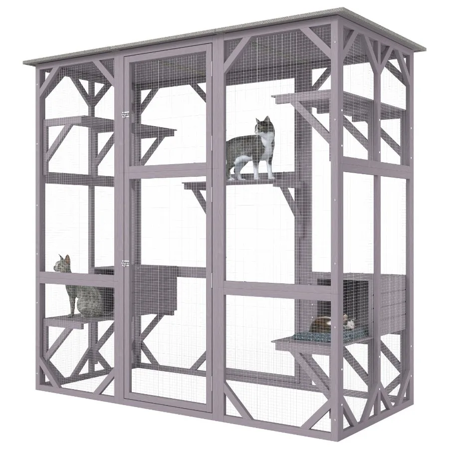 

VEVOR Cat House Outdoor 7-Tier Large Catio Cat Enclosure with 5 Platforms 2 Resting Boxes and Large Front Door 71.2 x 34.6 x 66