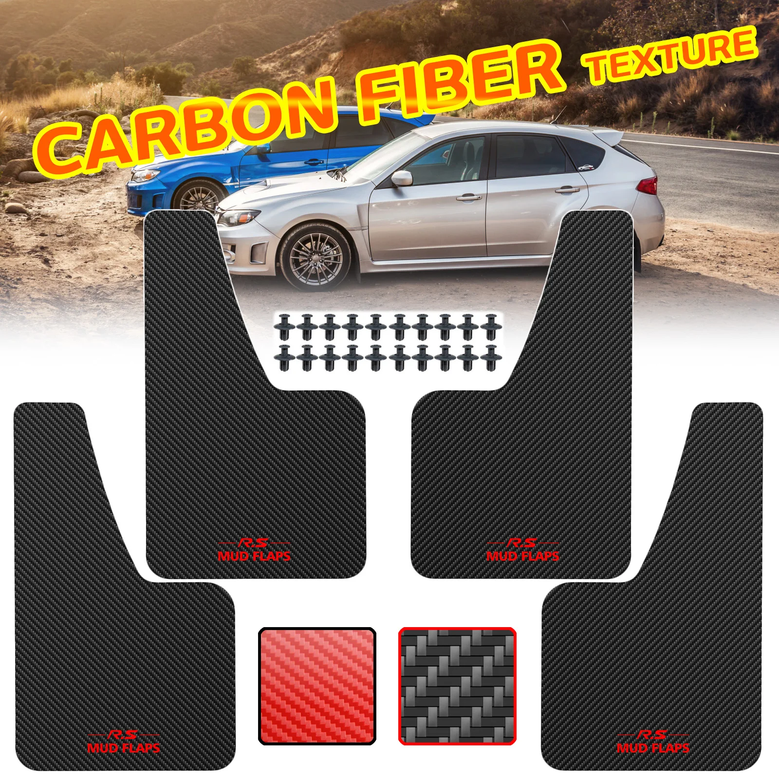 Carbon Fiber Effect Splash Guards Mud Flaps Car Mudguards Fender Cover Flares W/Hardware Universal Front Rear RED Accessories