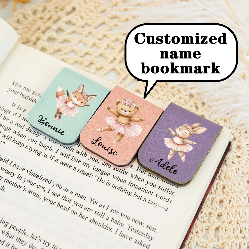 1pc Name Bookmark with Dancing animals,Custom Leather Dancing animals Bookmark,Personalized Magnetic Bookmark, birthday gift