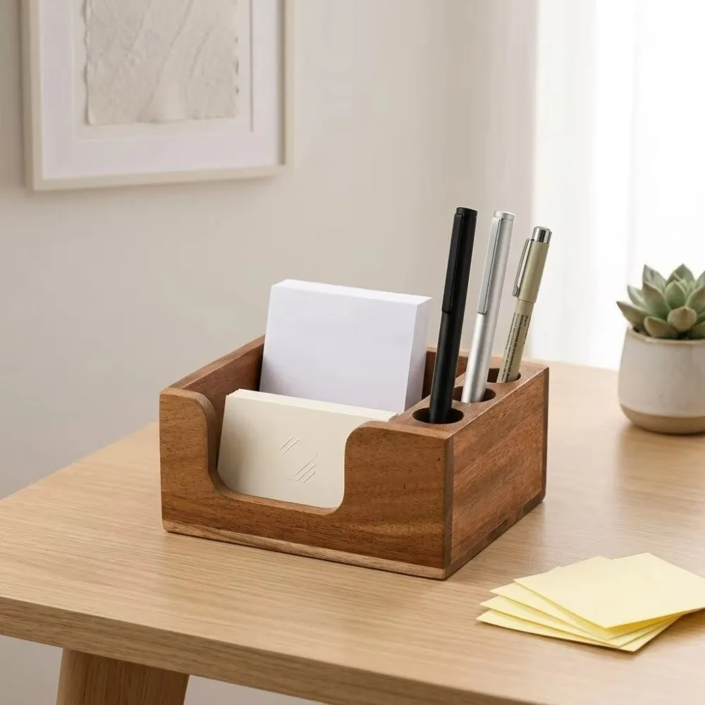 Solid Wood Wooden Desk Organizer Eco-Friendly Finish 3 Pen Holders Desk Organizer Pen Holder Smooth Surface