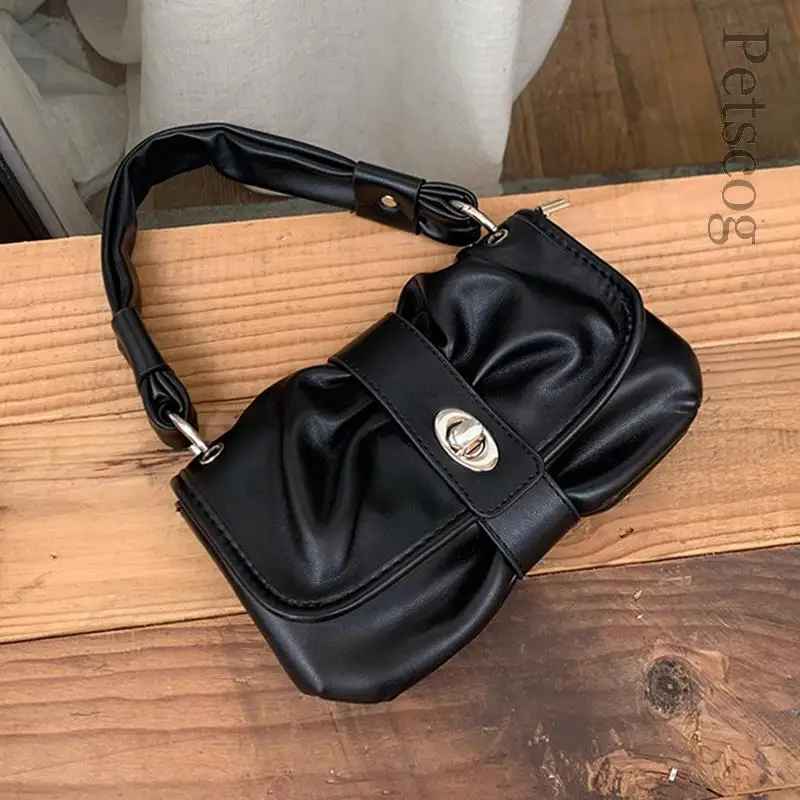 

Designer Shoulder Bags Women Solid Color Pleated Flap Casual Crossbody Bag Luxury Fashion Handbags For Lady 2024 Hot Purse Black