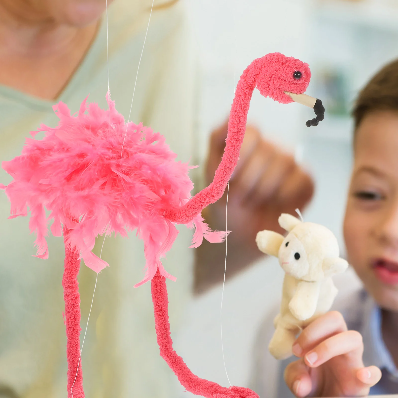 Pluszowy sznurek Flamingo Lalka Zwierzęta Marionetka Zabawki Śmieszne zabawki Lalki Figurka Rzemiosło Puszyste