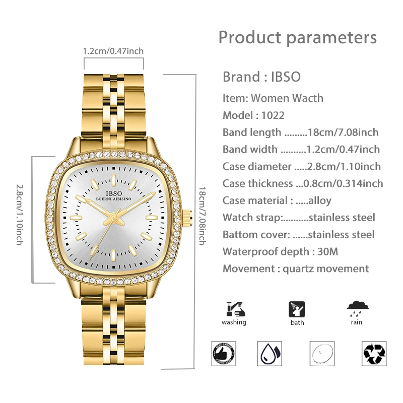 Reloj cuadrado de moda para mujer, reloj de mano de cuarzo Vintage resistente al agua de acero negro, reloj de pulsera Original exquisito para mujer dorado