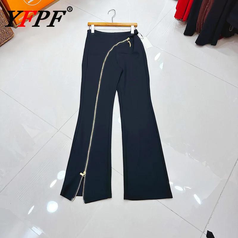 

Модные брюки YFPF для женщин: длинные, с молнией, разрезами, облегающие, однотонные, в уличном стиле, новинка 2026 года