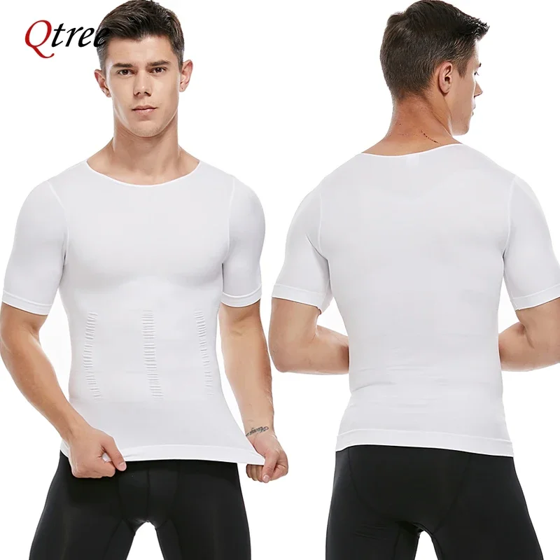 Qtree Men Body Shaper Gynecomastia Compression Shirt Posture Corrector Undershirt Belly Slimming Corrective Waist Trainer Corset