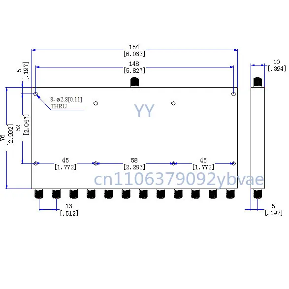 PD-8/12-12S 8-12GHz 20W X-band Microwave SMA 1/12 power divider