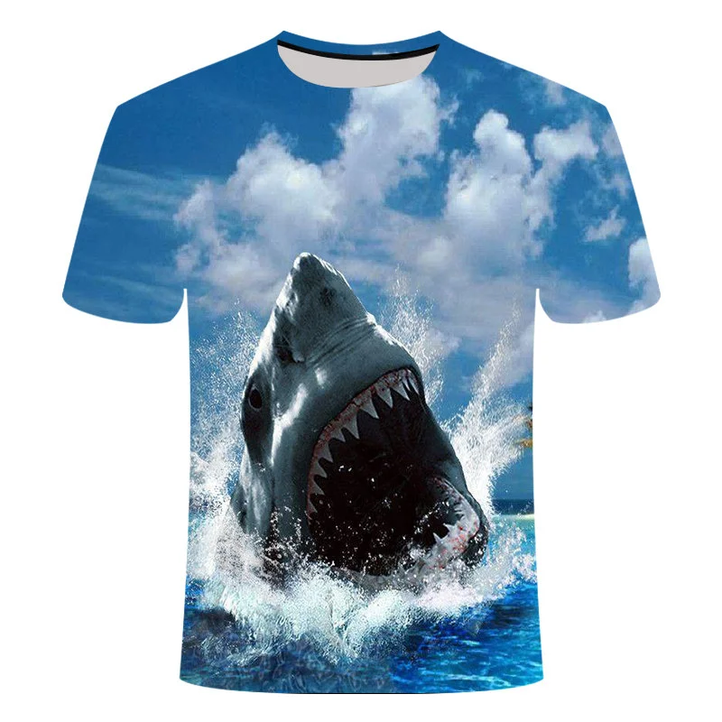 

Summer Fashion Trend Shark Graphic Man T-shirts Casual Hip Hop Print Harajuku Personality Tees Round Neck Short Sleeve Funny Top