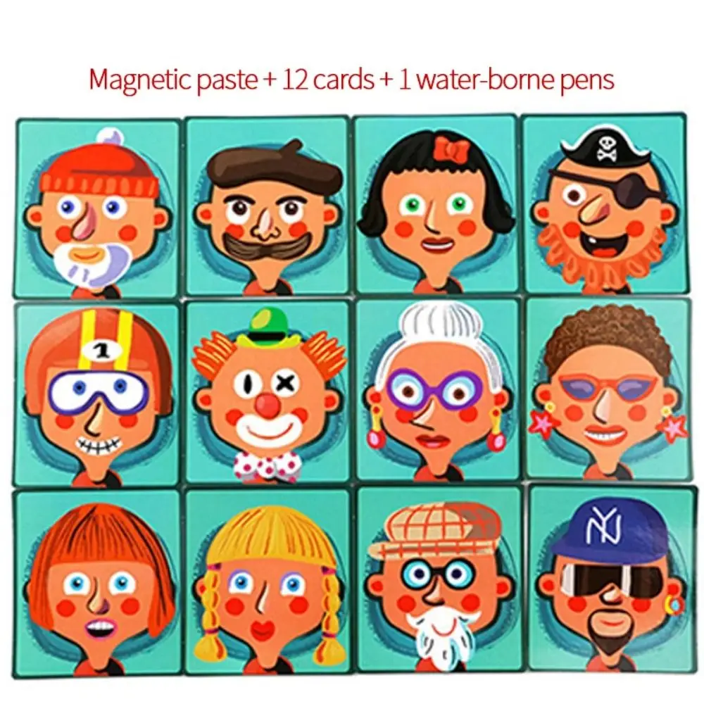 Wood Magnetic 3D Puzzles with Lid Reusable Magnetic Stickers Blackboard 2 Holders Wooden Puzzles Magnet Book Children Gift