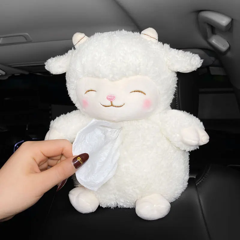 

Hangable Sheep Tissue Holder For Car Home Creative Plush Animal Tissu Box Armrest Paper Container Stuffed Doll Decor