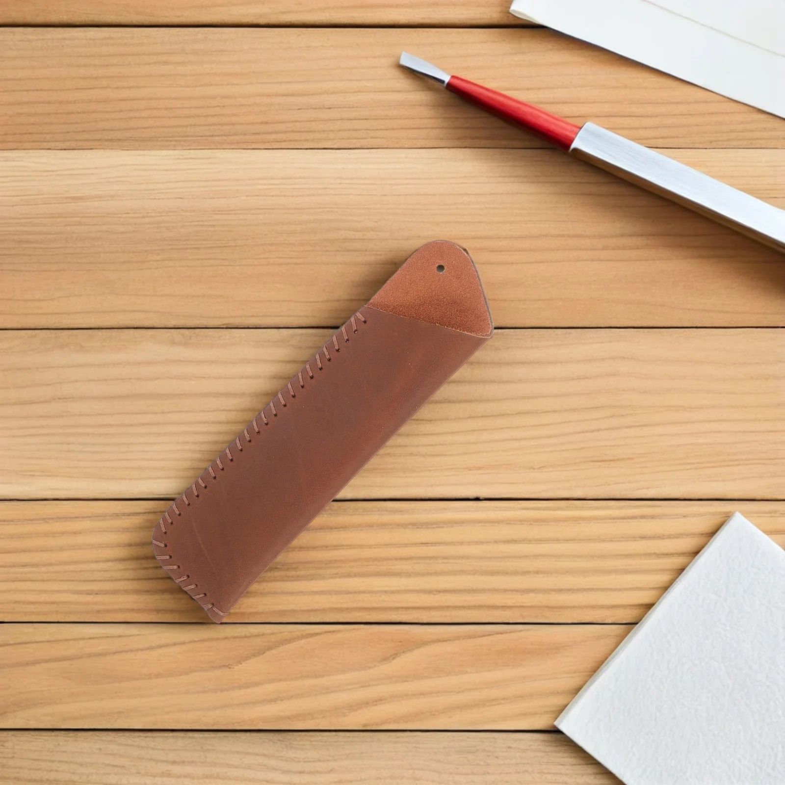 Vintage Cowhide Double Pen Holder Handmade Case for Fountain Pens Carrying Sleeve Protector Dark Brown Pouch