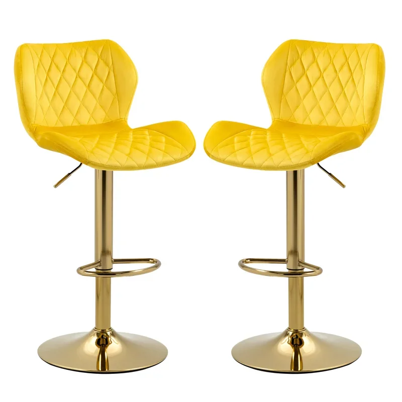 Dark Blue Velvet Adjustable Swivel Bar Stools Set Of 2 Modern Counter Height Barstools With Golden Color Base