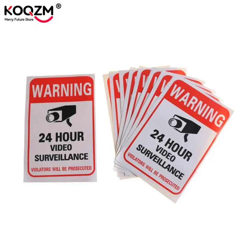 5Pcs/lot Wall Sticker 24H Video Camera System Warning Sign Wall Decal Surveillance Monitor Decal Public Area Security